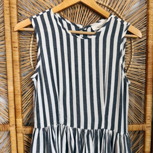 THE GREAT. Monochrome 100% Cotton Striped Midi Dress SZ 1 - Picture 2 of 7